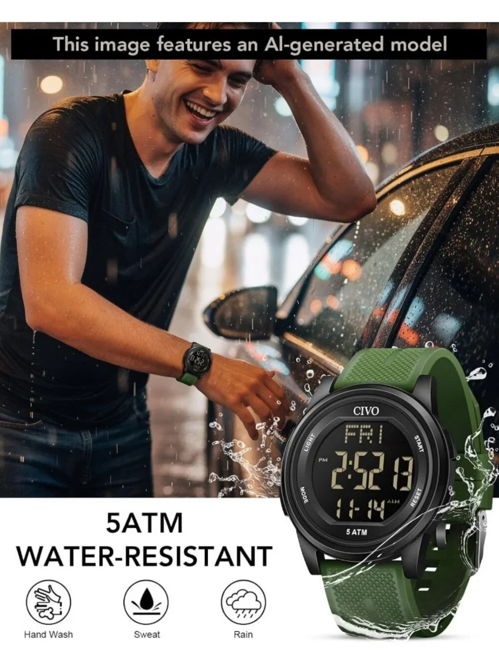 Waterproof Sports Watch for Men & Women | Large Dial 44mm Digital Timepiece